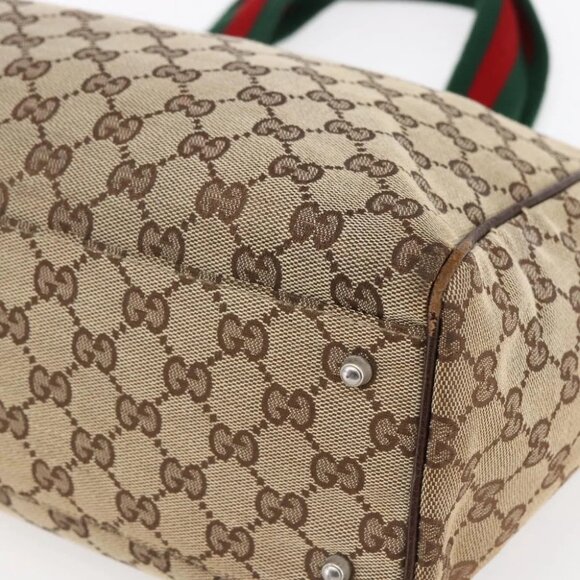 GUCCI GG Canvas Web Sherry Line Tote Bag Beige Gold - Picture 8 of 16
